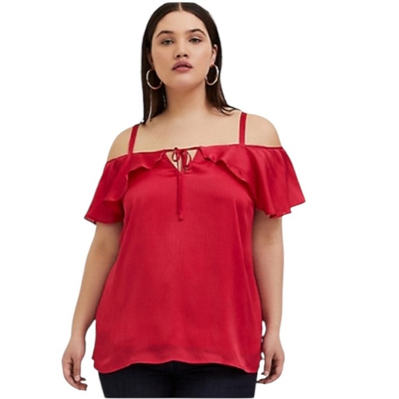 Torrid Red Off-the-Shoulder Chiffon Ruffled Blouse Top 5 - Picture 1 of 11